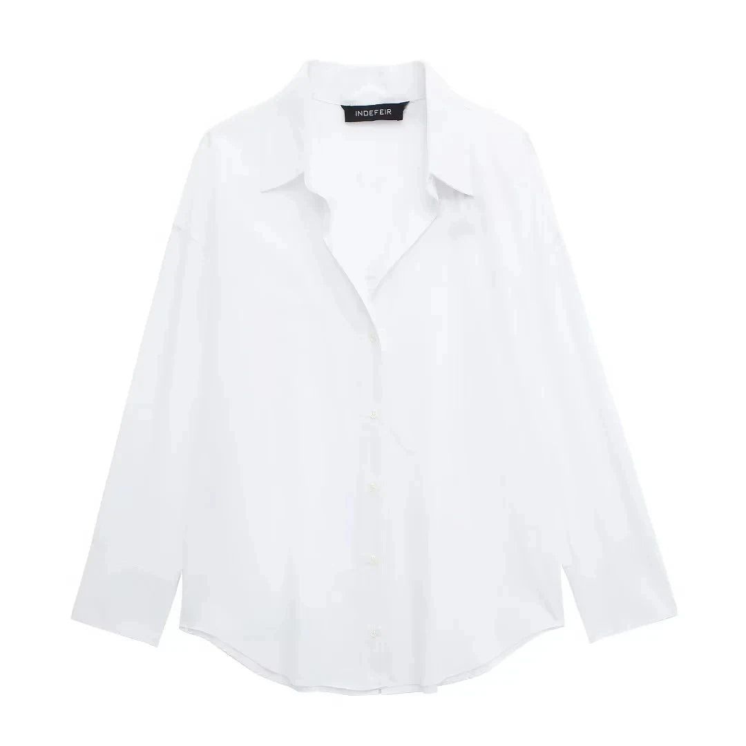 Women's Elegant Lapel Long Sleeve Loose Blouse — Office Lady Button-Down Shirt | 5 Colors | XS–L