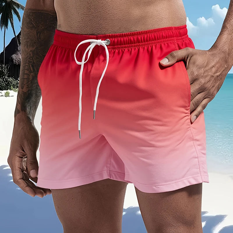 Mens Swim Trunks with Mesh Lining Side Pockets Solid Beach Shorts Quick Dry Lightweight Drawstring Board Shorts Summer Swimwear