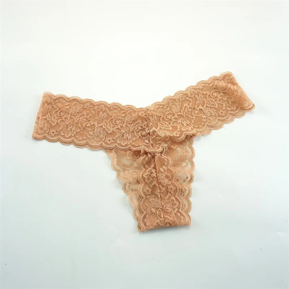 Women's Lace Thong Panties – 3-Pack Low-Rise Transparent Sexy Lingerie Set