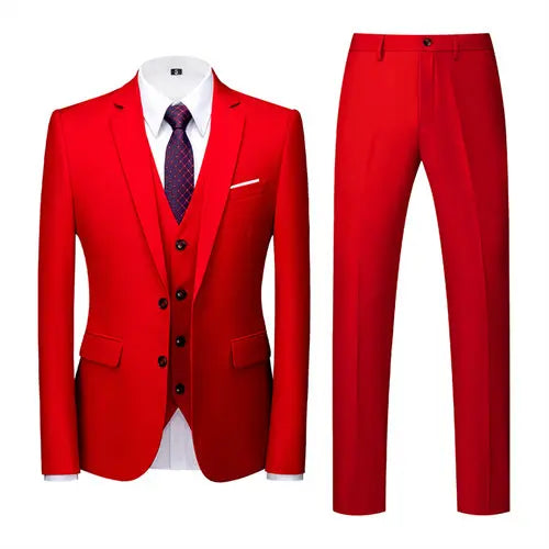 2026 New Men's Suit 3-Piece, Wedding Party Dress Jacket Vest Trousers, Fashion Slim Fit Blazer Waistcoat Pants Red Blue Green