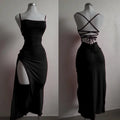 Women's Spaghetti Strap Bodycon Maxi Dress – Slim Fit Slash Neck Streetwear