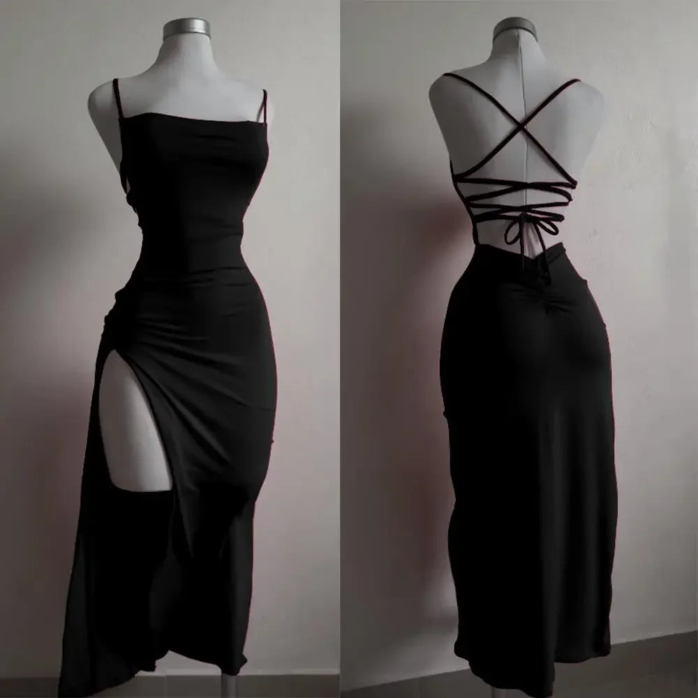 Women's Spaghetti Strap Bodycon Maxi Dress – Slim Fit Slash Neck Streetwear