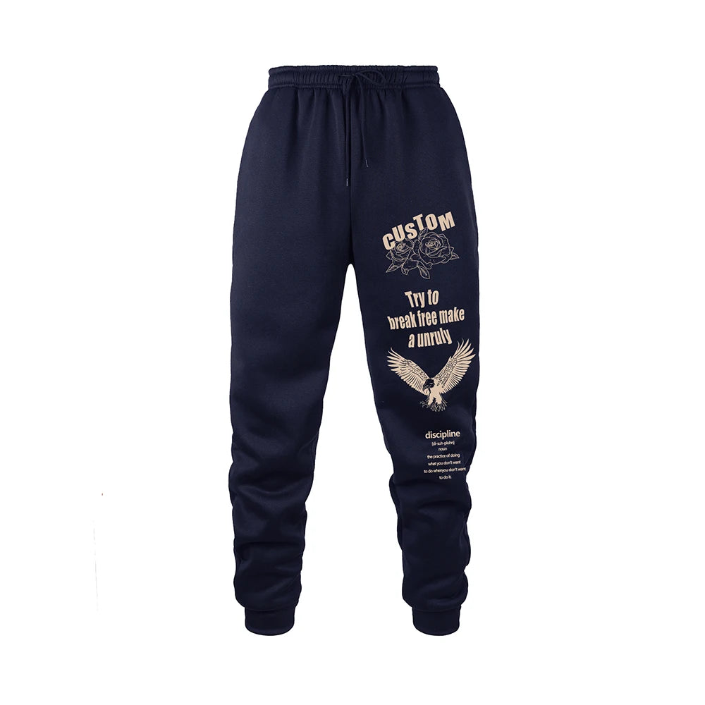 Men Sweatpants Spring Autumn New Jogger Gym Sports Fitness Printed Casual Pants Mid Waist Drawstring Training Pants