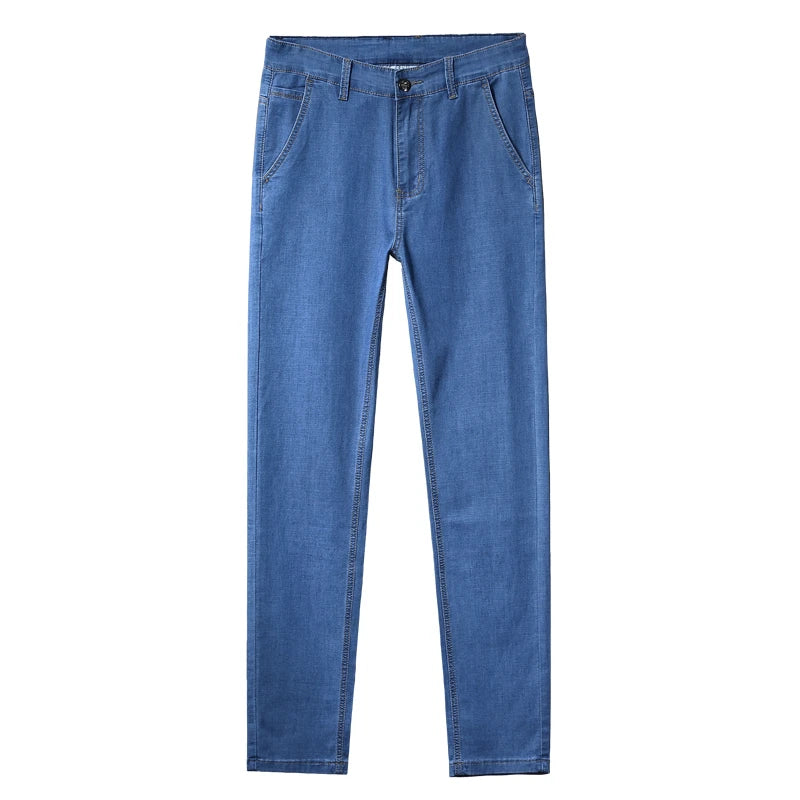 Men's Slim Straight Stretch Jeans – Lightweight Smart Casual Denim Pants
