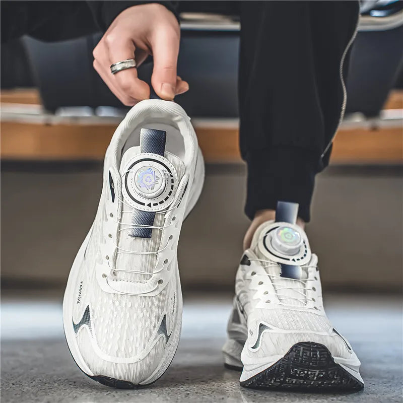 Men's Breathable Mesh Sneakers – Rotating Buckle Sport Shoes