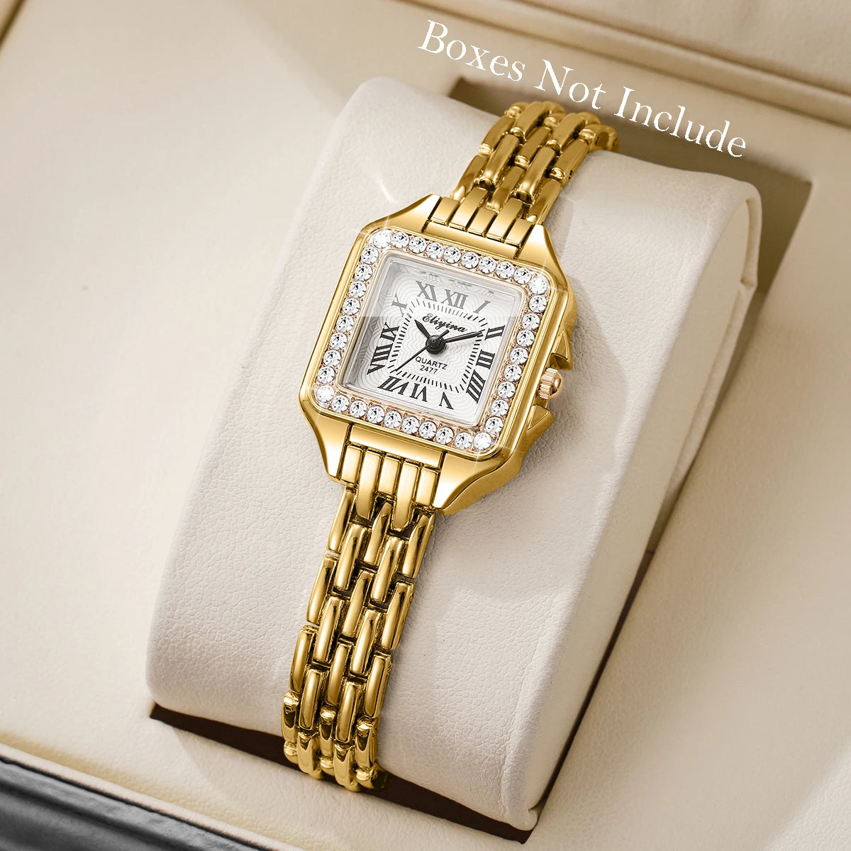 Women's Rhinestone Square Dial Watch | Roman Numeral Quartz Wristwatch