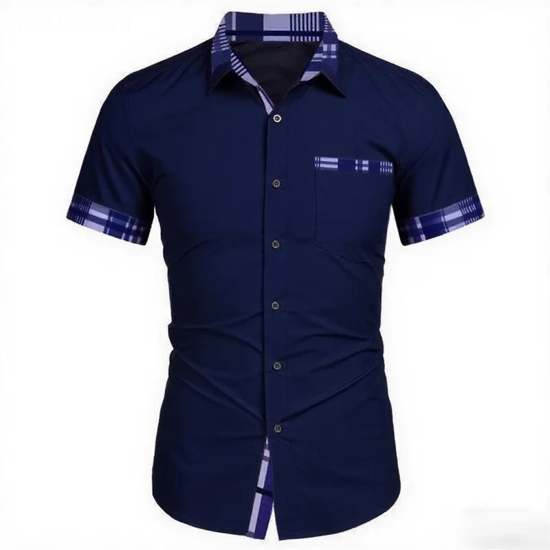 Men's short-sleeved shirts business office wear button-down shirts loose style oversized size XS-5XL soft fabric fast delivery