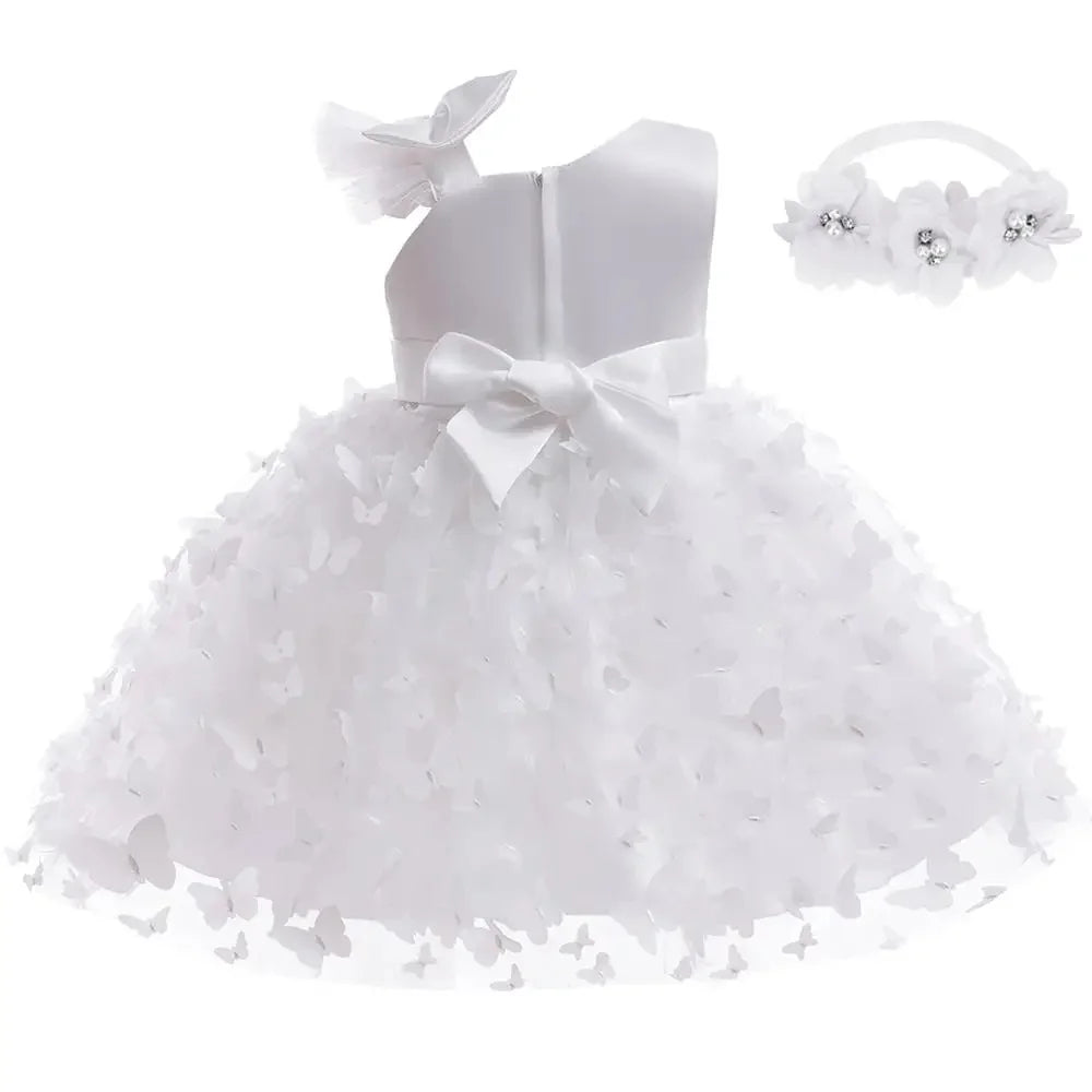 Butterfly Baby Girl Princess Dress Clothes White Dress for Girls Baptismal Costume Infant Wedding Dress Children Birthday Dress