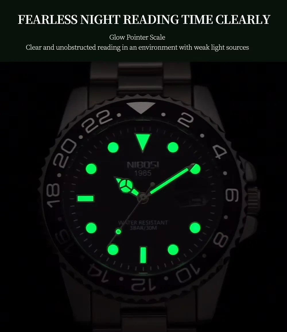 NIBOSI Men's Luxury Quartz Watch – Waterproof Stainless Steel