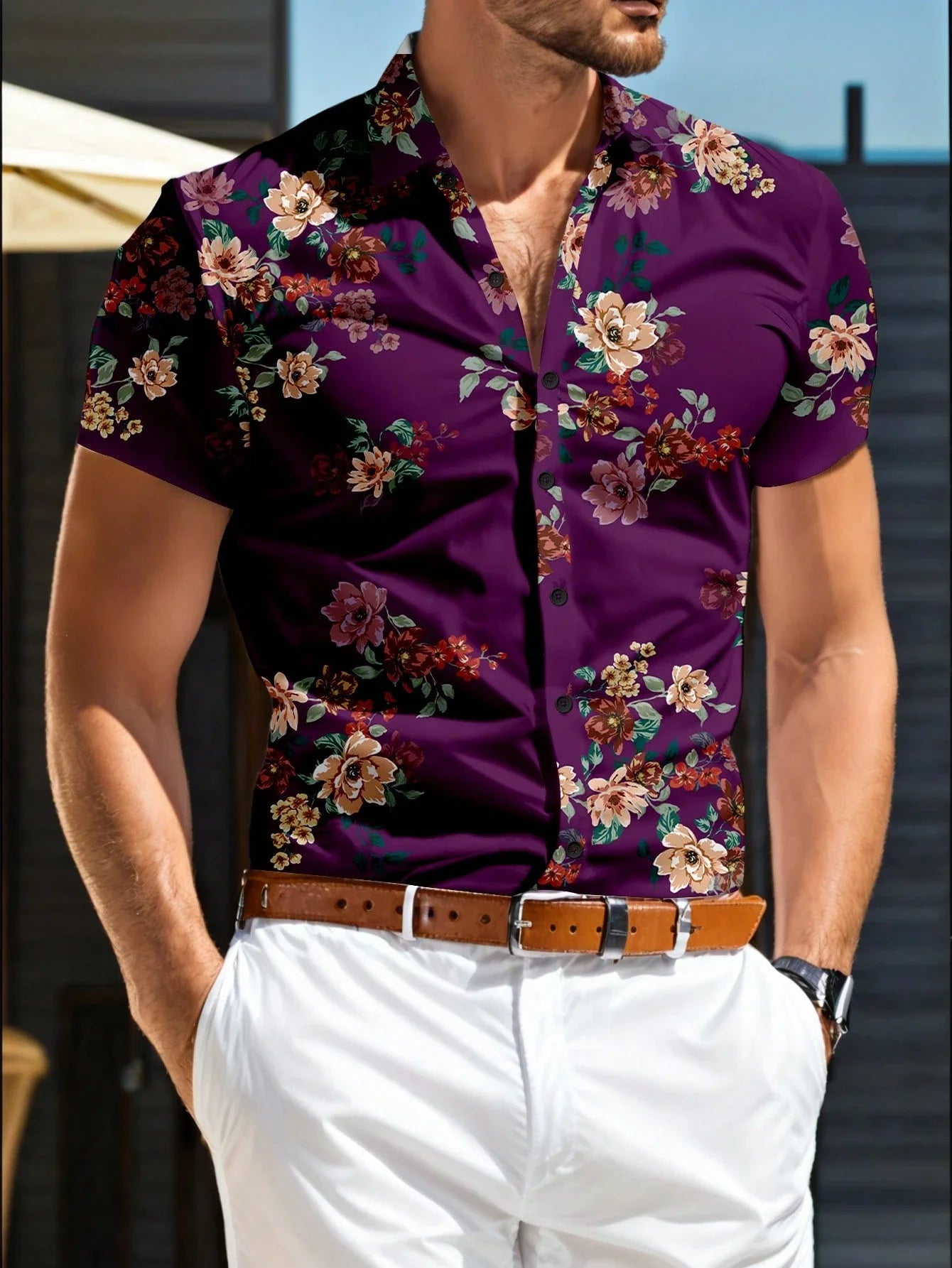 Adventure-Ready Aloha Shirt - Men's Durable Hawaiian Short Sleeve for Snorkeling, Hiking & Island Tours