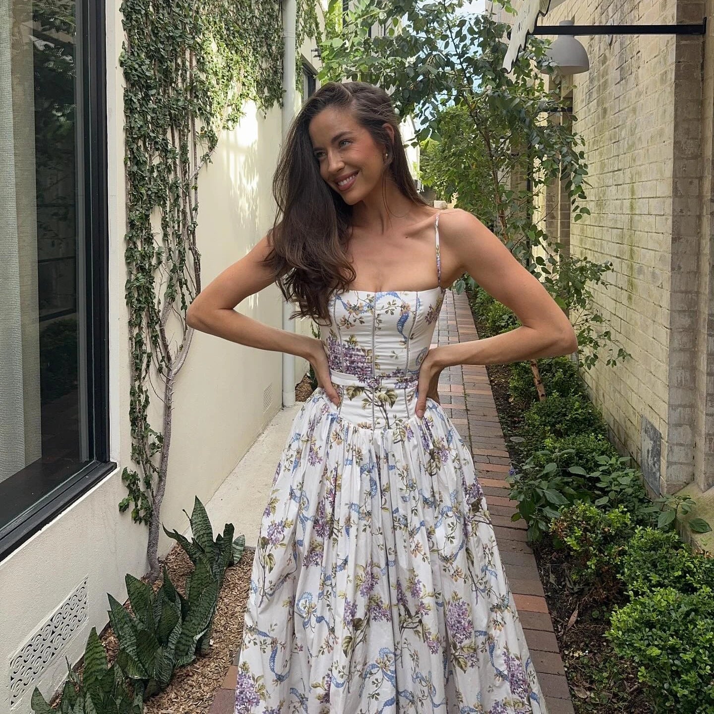 Women's Floral Print Maxi Dress – Spaghetti Strap Fit & Flare