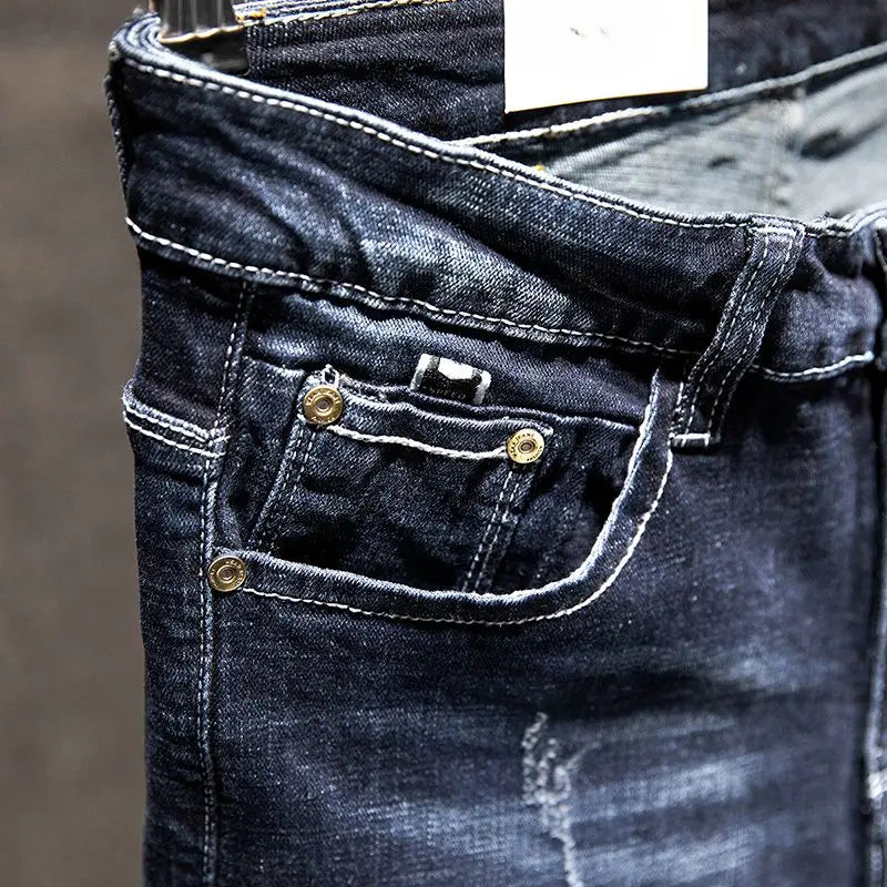 Men's Slim Fit Ripped Stretch Jeans – Distressed Denim