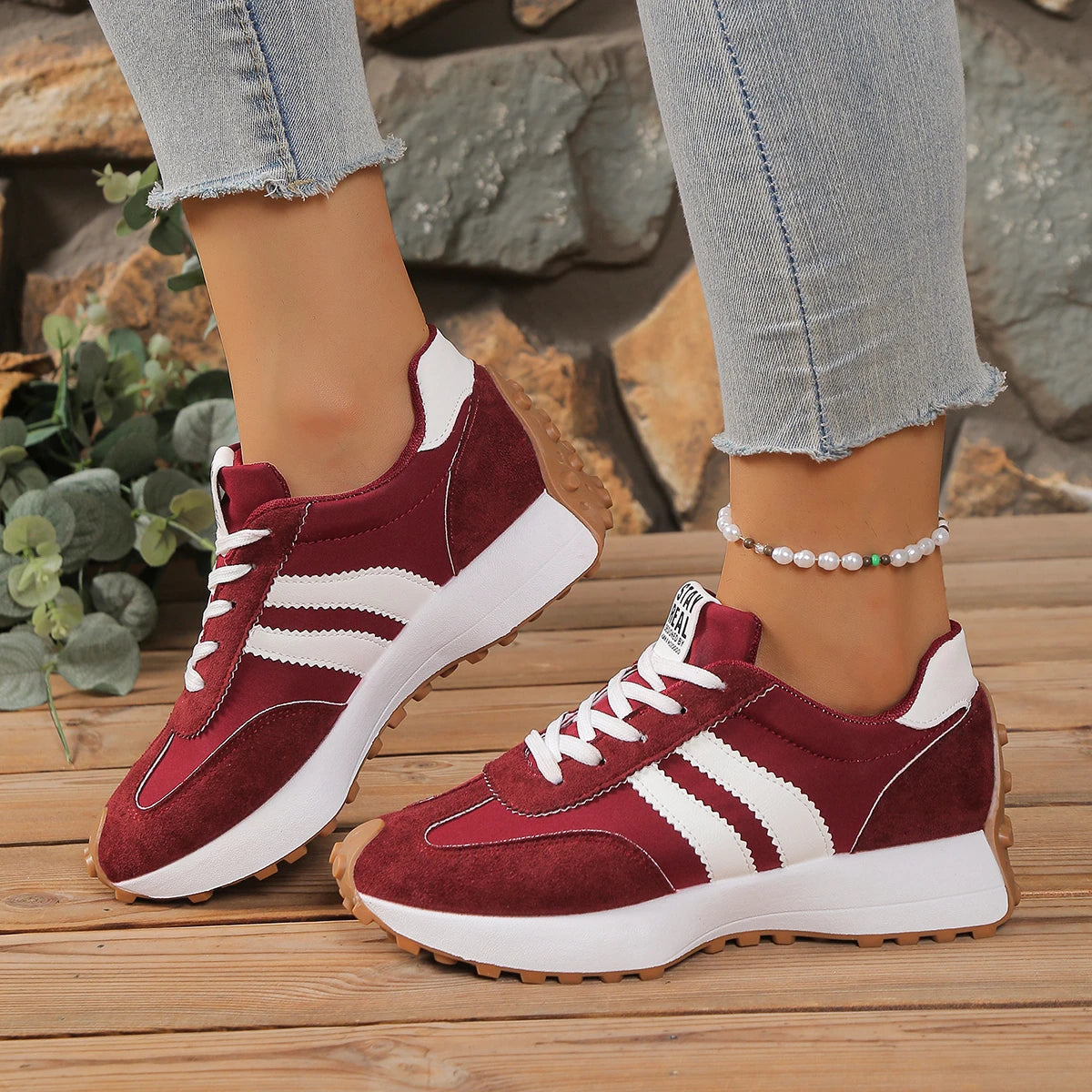 Fashionable New Style Elegant Lace Up Casual Shoes Women Spring/Autumn Round Toe Thick Sole Anti Slip Comfortable Sports Shoes