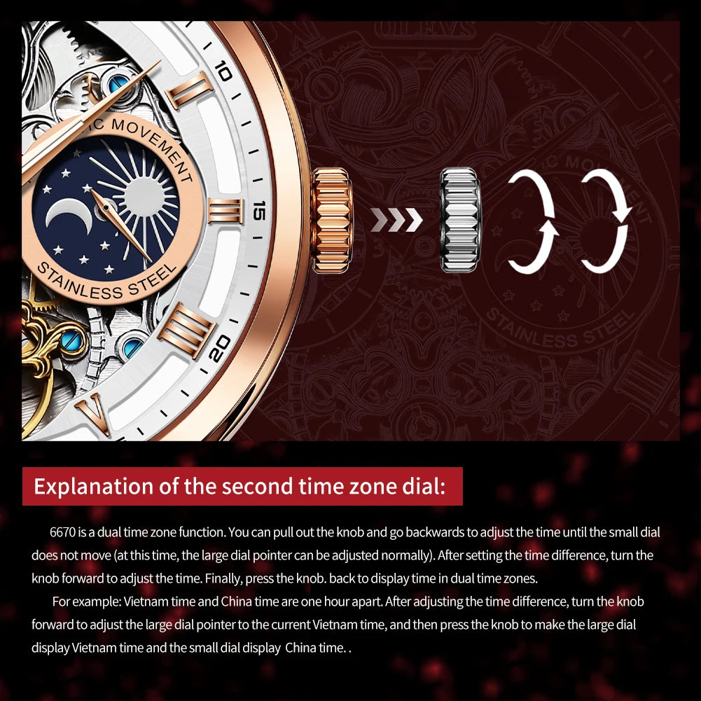 OLEVS 6670 Men's Automatic Mechanical Watch | Skeleton Leather Strap