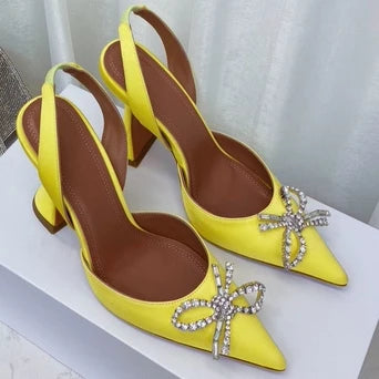 2023 New High Heels Women's Rhinestone Bow Pointy Glasses with Stilettos and Sandals Women.