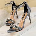 BIGTREE Shoes Open Toe Rhinestones Sandals Women 2026 New Designer Sexy High Heels Sandals Female Shoes Summer Heeled Sandals