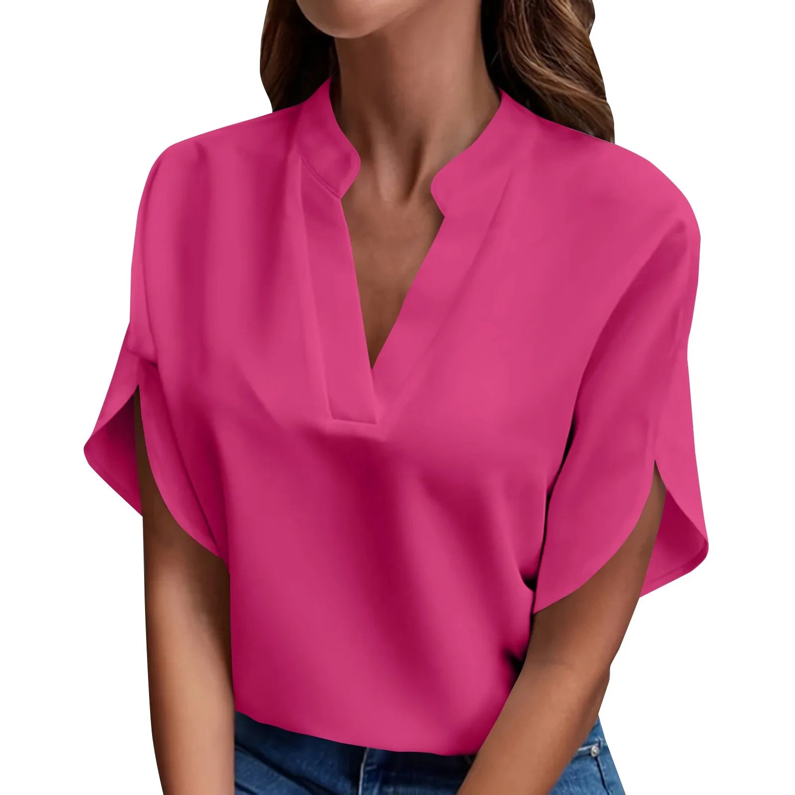 Women's Casual Chiffon Blouse | Mandarin Collar 3/4 Sleeve Pullover Top | 8 Colors | S–XXL