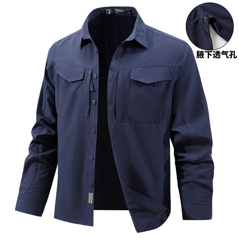 Men's Quick-Dry Outdoor Cargo Shirt – Breathable Long Sleeve
