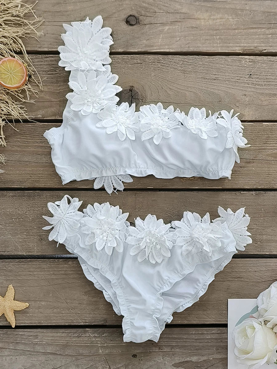 2025 New Push Up Single Shoulder Stripe Women Bikini Set High Cut Printed Bottom Padded Swimwear Summer Beachwear Bathing Suit