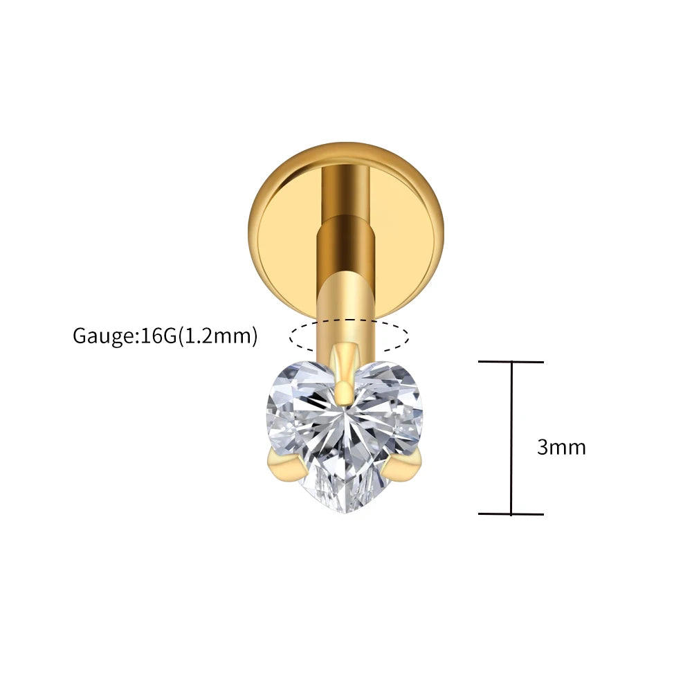 Titanium Heart CZ Labret Stud
