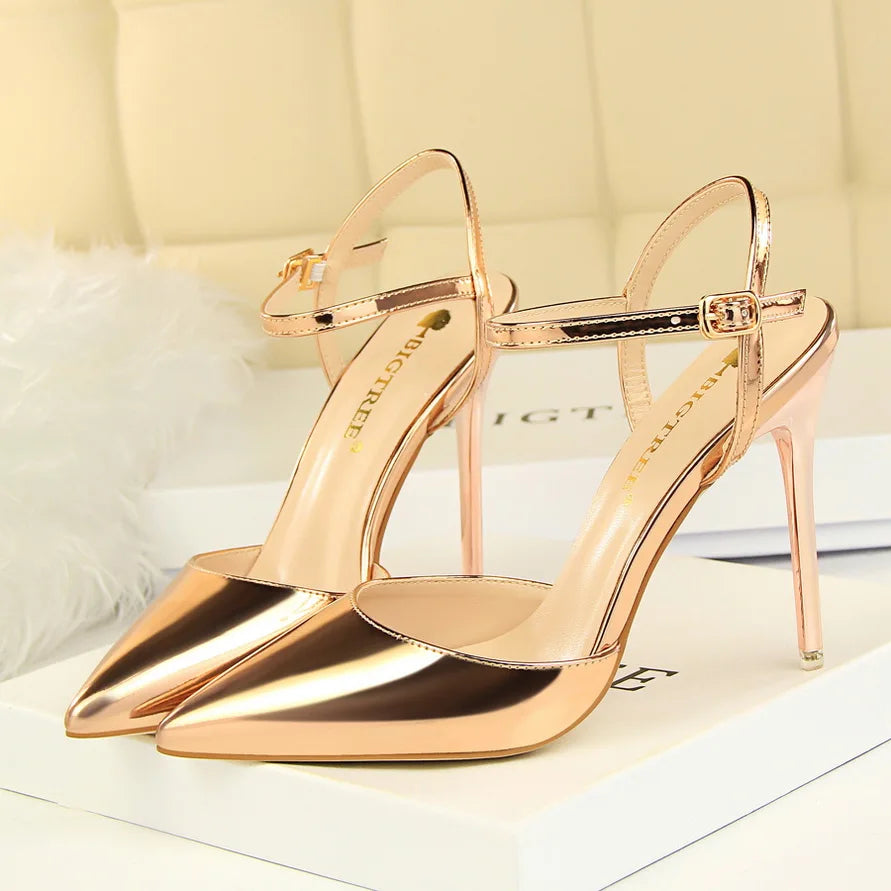 Women's Stiletto Heel Ankle Strap Sandals – 10.5cm High Heels for Wedding & Party
