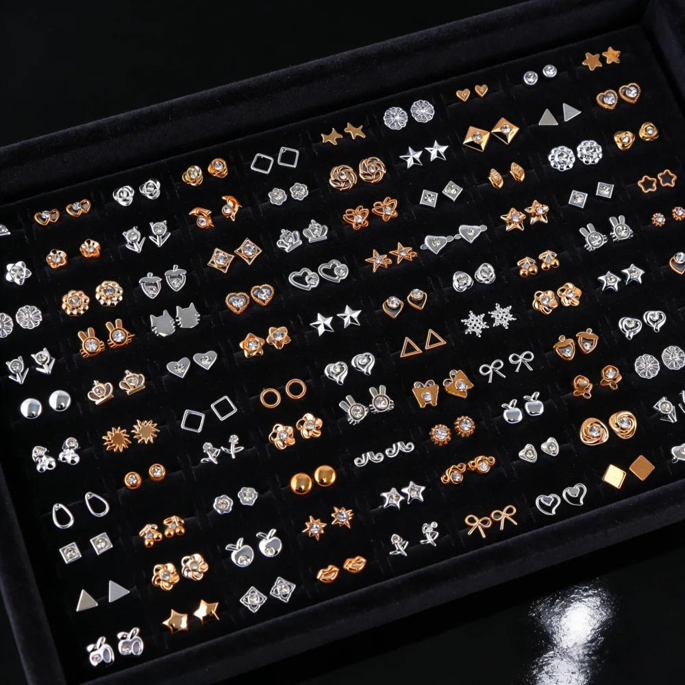 36-Pair Rhinestone Stud Earrings Set | Mixed Geometric Styles for Women
