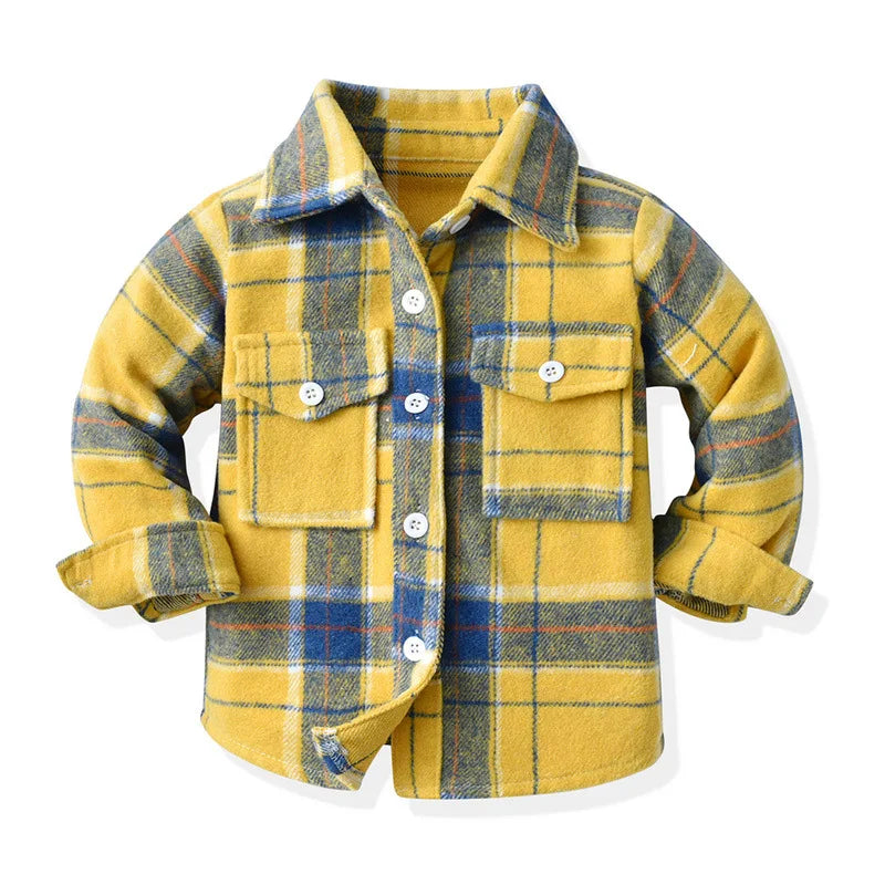 Kids' Korean Plaid Double-Breasted Cardigan Coat – Trendy Unisex Short Jacket for Boys & Girls