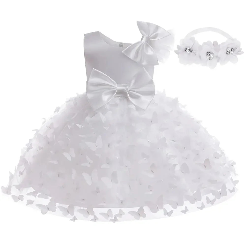 Butterfly Baby Girl Princess Dress Clothes White Dress for Girls Baptismal Costume Infant Wedding Dress Children Birthday Dress
