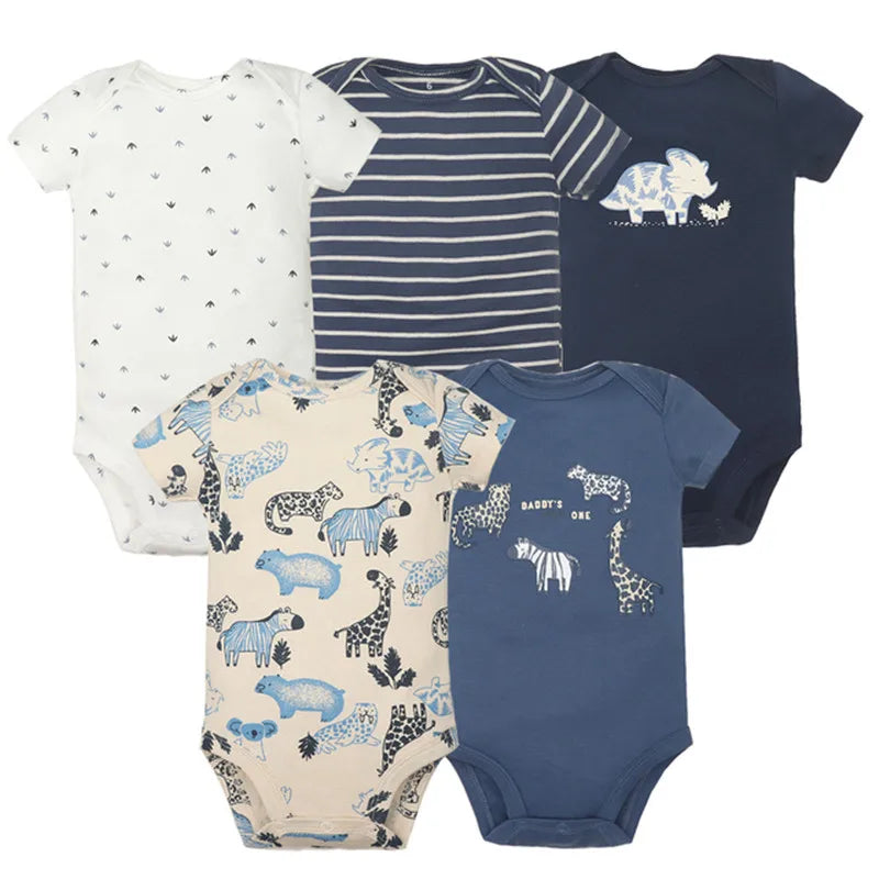 Baby Cotton Cartoon Romper – Short Sleeve Jumpsuit (0–24M)