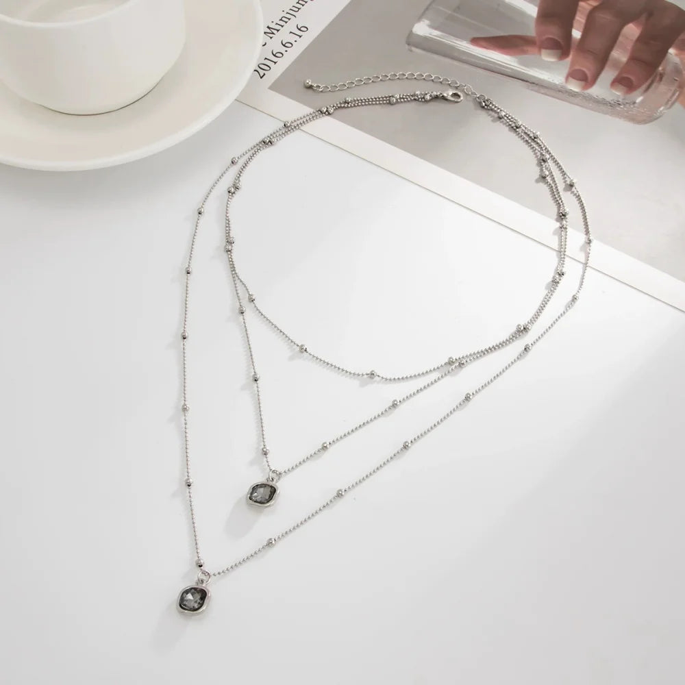 Multi-Layer Rhinestone Pendant Necklace | Vintage Party Charm Jewelry