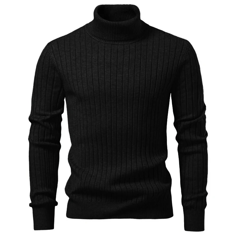 Men's Turtleneck Knit Sweater — Warm Striped Pullover