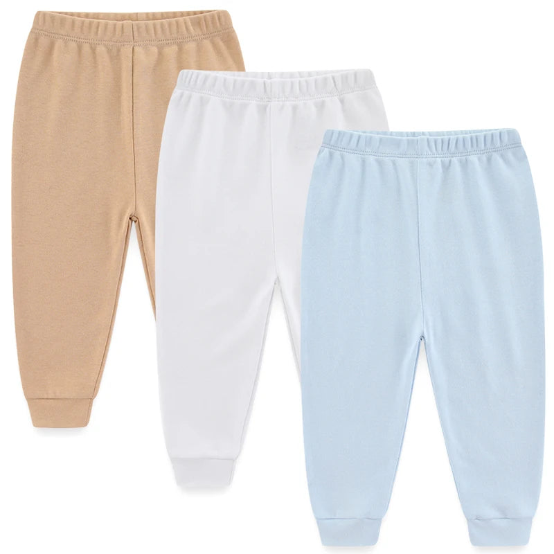Baby Cotton Solid Pants 3-Pack – Soft Elastic Waist Trousers (0–24M)