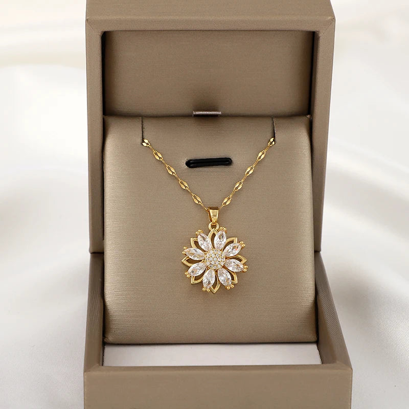 360° Rotating Sunflower Pendant Necklace | Women's Gift Jewelry