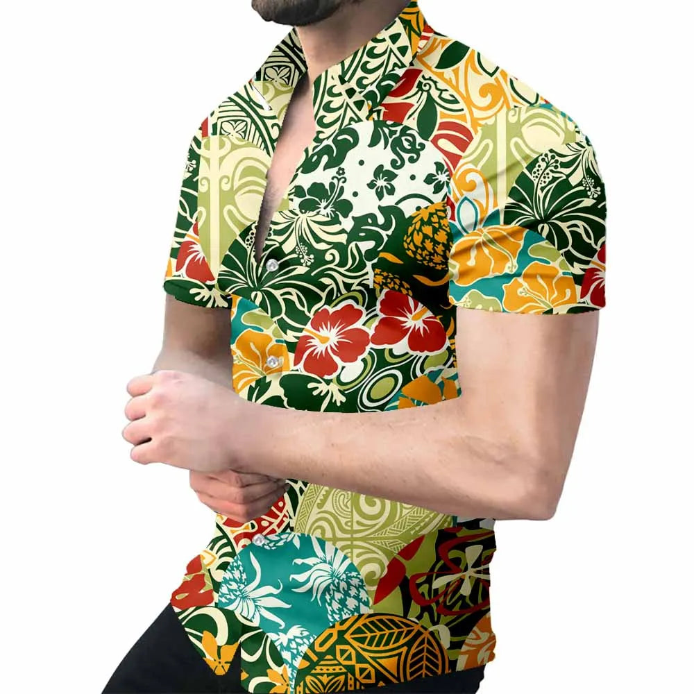 2023 New High Quality Hawaiian Baroque Short Sleeve 3D Printed Men's Shirt