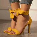 Comemore Summer Ladies Sexy Thin Heel Sandals Women's Fashion Bow High Heels Solid Color Sexy Sandals Yellow Pumps Women Shoes