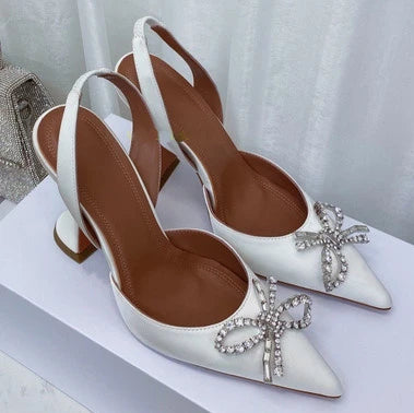 2023 New High Heels Women's Rhinestone Bow Pointy Glasses with Stilettos and Sandals Women.