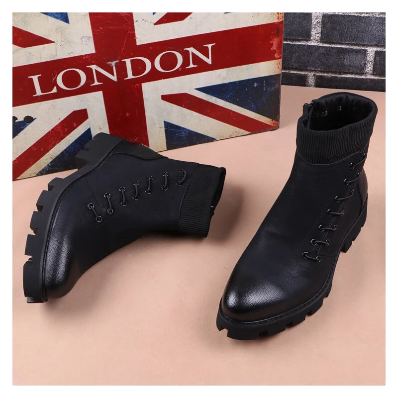 Men's Genuine Leather Platform Cowboy Ankle Boots – Punk Style by RAINTAKI