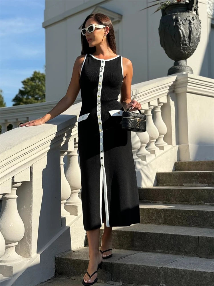 Women's Sleeveless Knit Ribbed Maxi Dress — Slim Fit, Ankle-Length