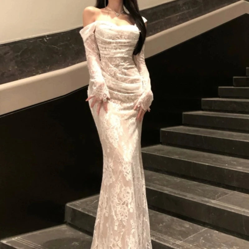 Lace Slash-Neck Maxi Dress