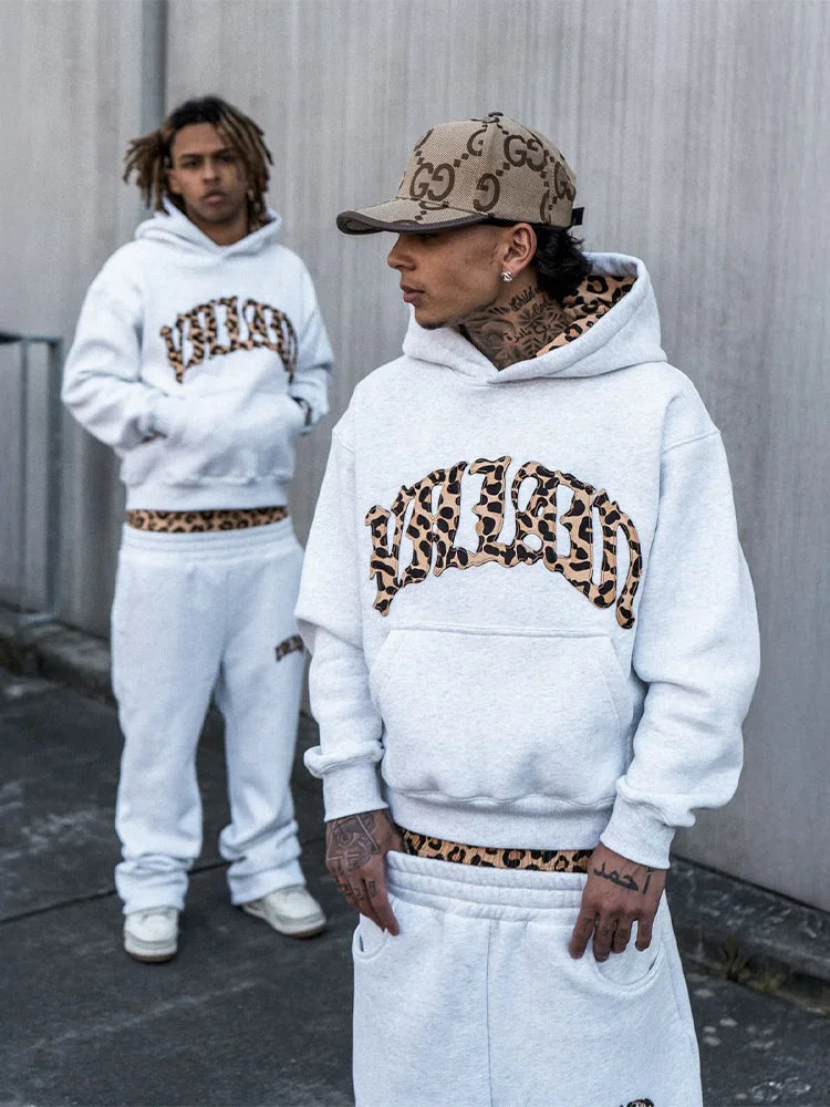 Y2K Leopard Embroidered Hoodie Co-ord Set – Unisex Casual Streetwear