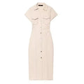 Women's Denim Midi Dress – Casual Ruched Short Sleeve A-Line Streetwear