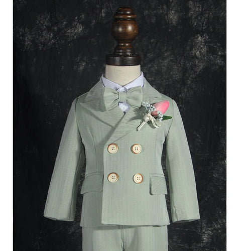 Boys' Formal Green Suit Set – Double-Breasted Blazer & Pants for Wedding & Birthday