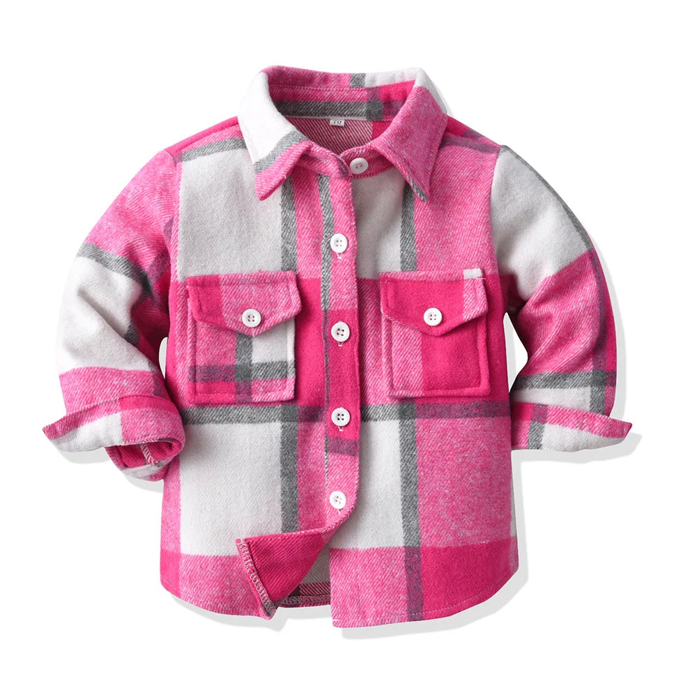 Kids' Korean Plaid Double-Breasted Cardigan Coat – Trendy Unisex Short Jacket for Boys & Girls