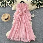 V-Neck Lace Maxi Dress