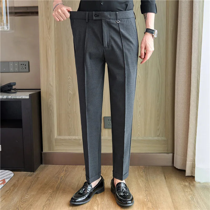 Men's business casual trousers, daily formal work pants, 2024 new high quality, plain color versatile ankle-length trousers.