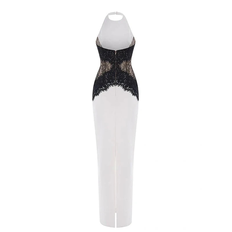 Lace Halter Evening Maxi Dress