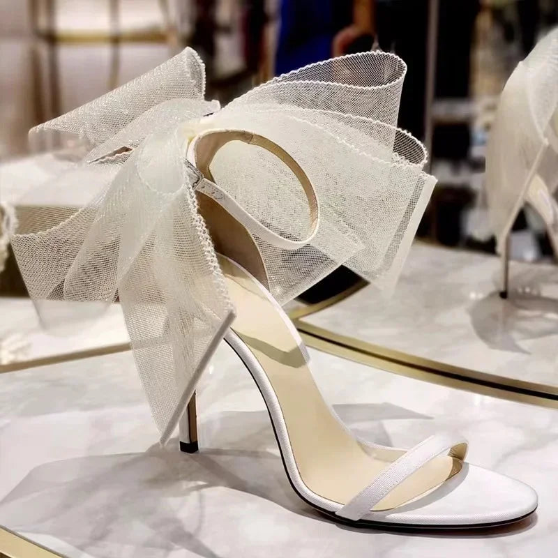 Women's Bow Stiletto Heel Sandals – Korean Style Open-Toe Wedding & Party Heels