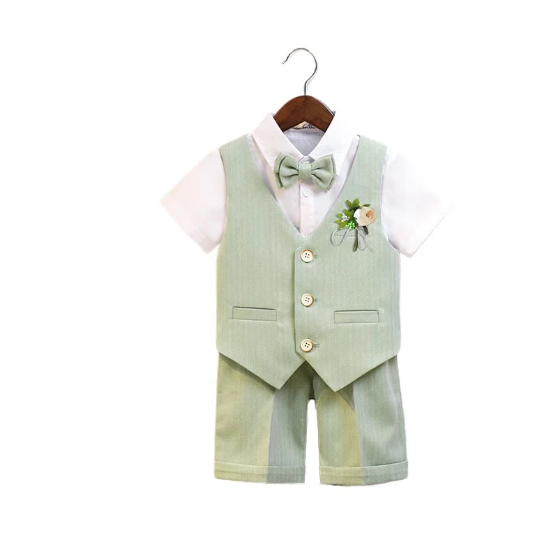 Boys' Formal Green Suit Set – Double-Breasted Blazer & Pants for Wedding & Birthday