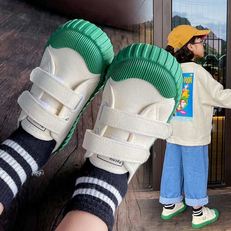 Kids Canvas Sneakers – Non-Slip Hook & Loop Shoes (Size 21–32)