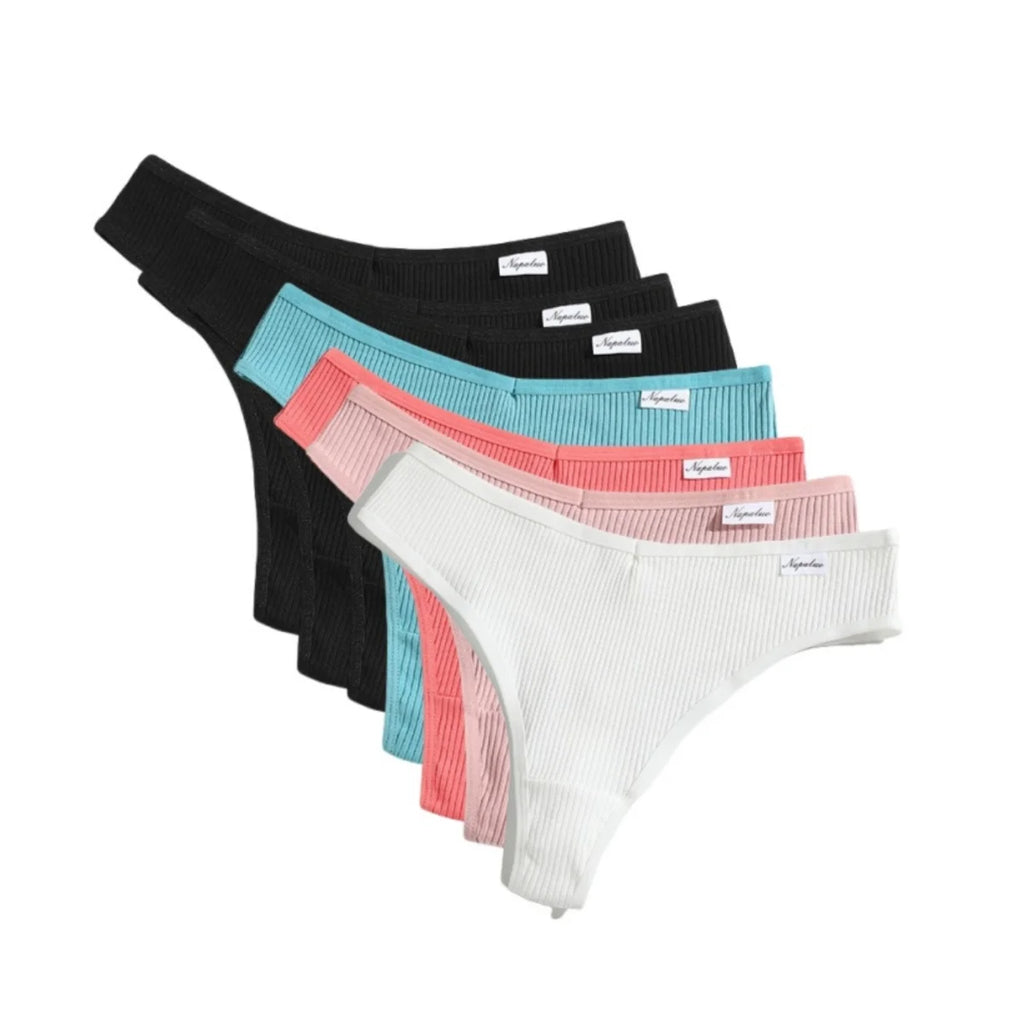 7Pcs/Set Women Cotton Panties Solid Color Thongs Female Low Rise T-back Underwear Sexy Lingerie Intimates S-XL G-String